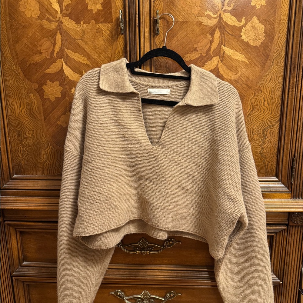 OAK + FORT Tan V-Neck Sweater